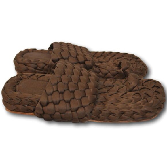 Paloma Barcelo Braided Satin Sandals Brown Sz 37 / 6 MSRP $338 Slip-On Toe - Picture 4 of 6